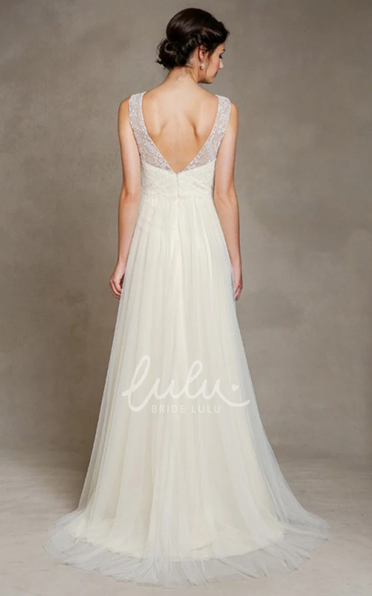 A-Line Tulle Wedding Dress with Embroidery and Pleats
