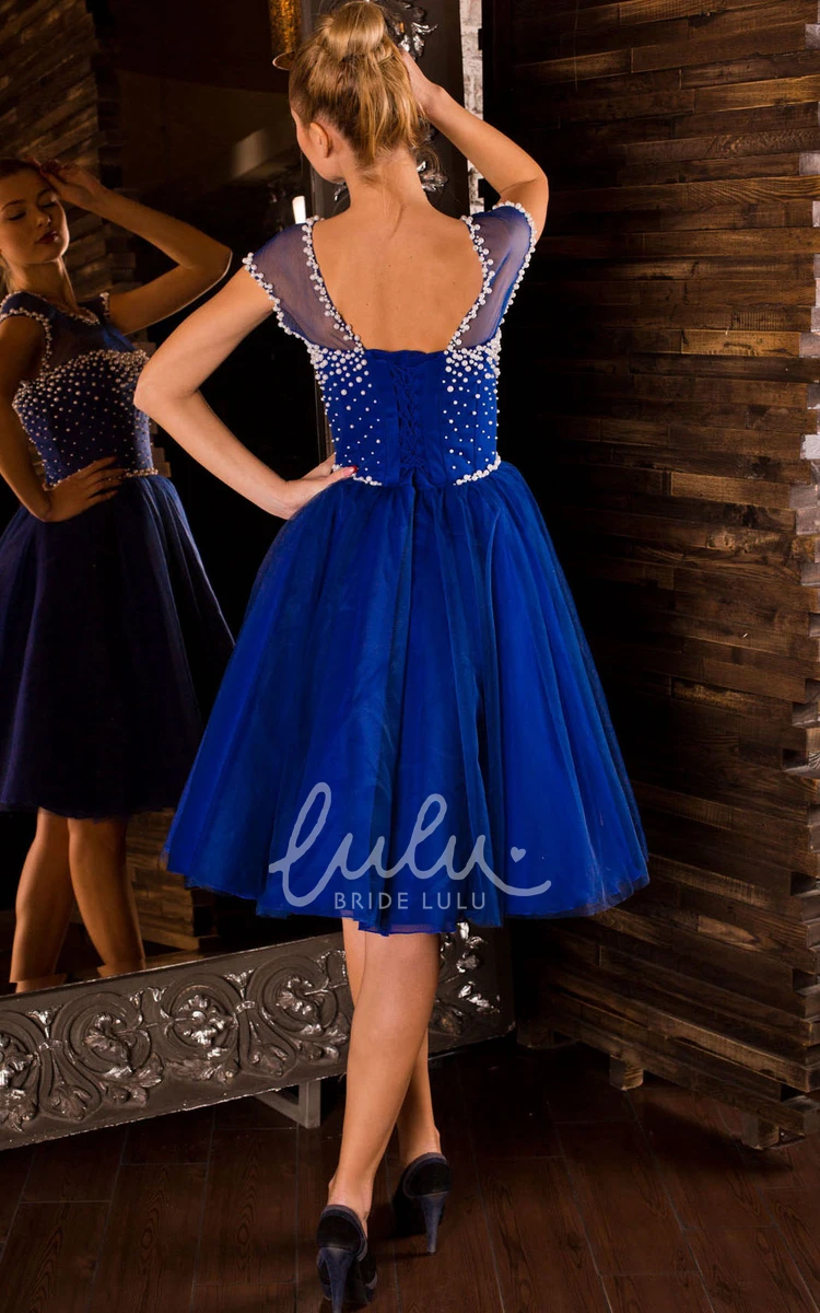 Knee-Length Jewel Beaded Tulle Dress for Bridesmaids