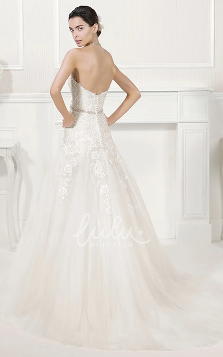 Tulle A-Line Bridal Gown with Lace and Beading Waist Wedding Dress