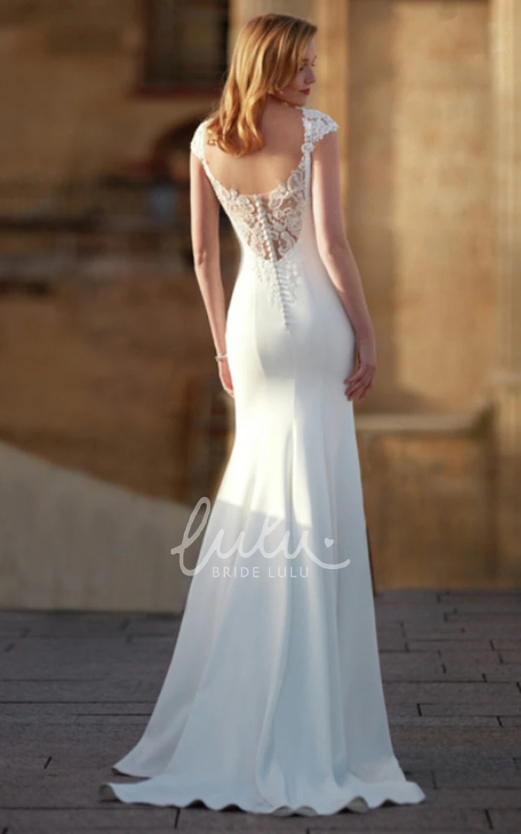 Satin Bateau Wedding Dress with Cap Sleeves Casual and Elegant