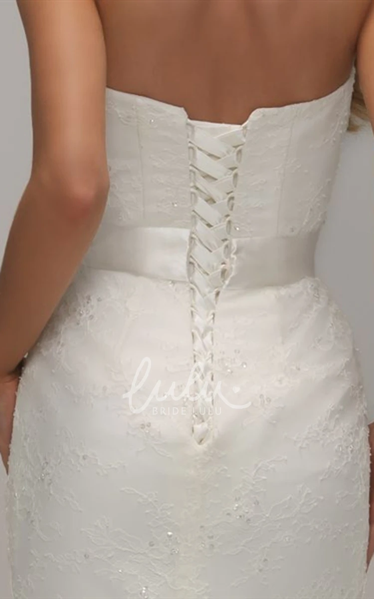 Beaded Lace Sweetheart Wedding Dress with Sweep Train and Corset Back Elegant Bridal Gown