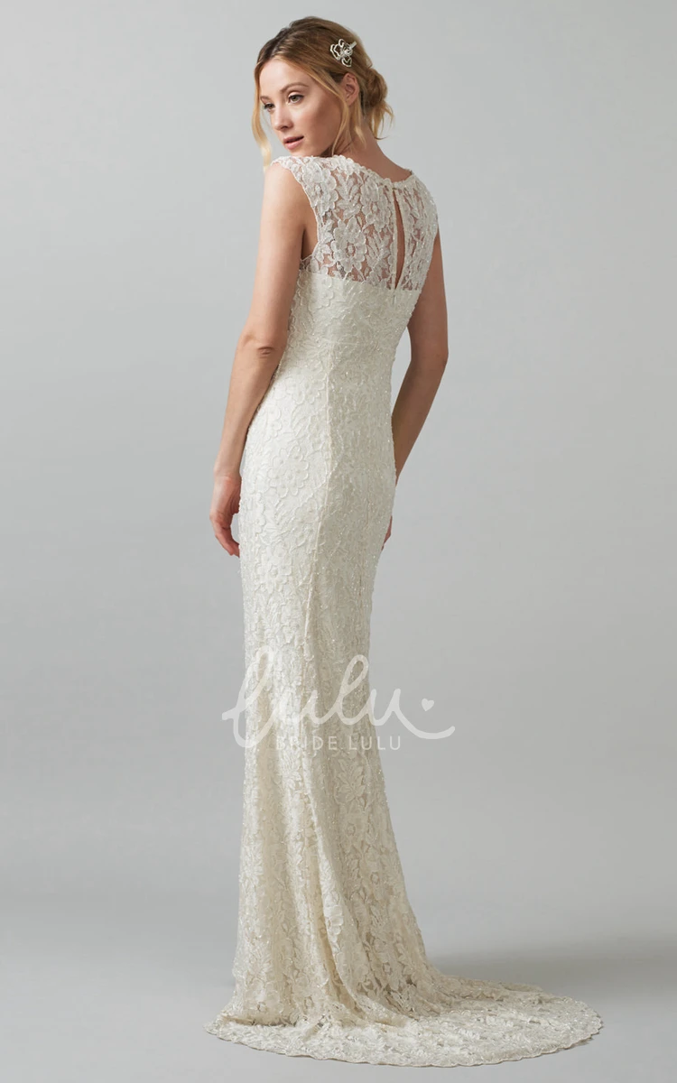 Jewel Lace Wedding Dress with Sweep Train Maxi Appliqued