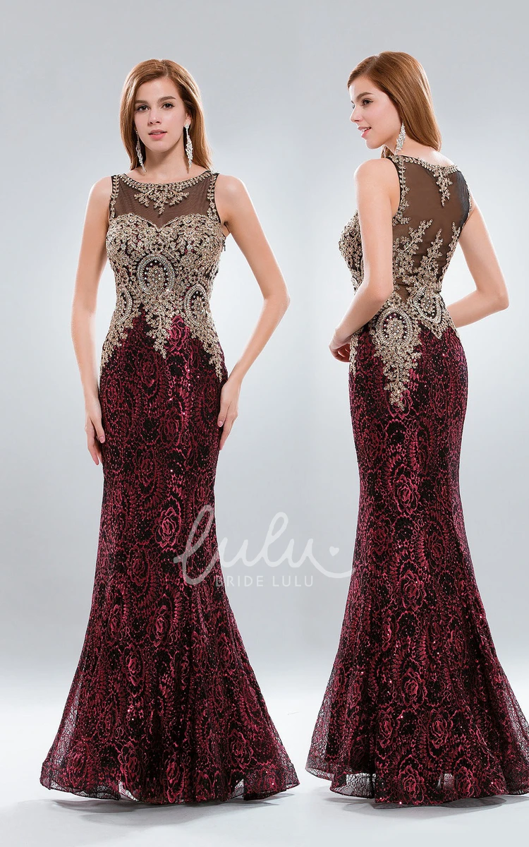 Mermaid Illusion Sleeveless Formal Dress with Sequins and Beading