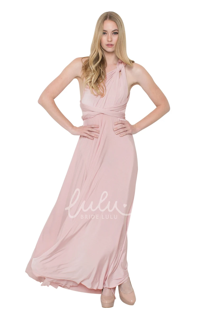 V-Neck Ruched Chiffon Bridesmaid Dress Floor-Length Sleeveless Convertible Multi-Color