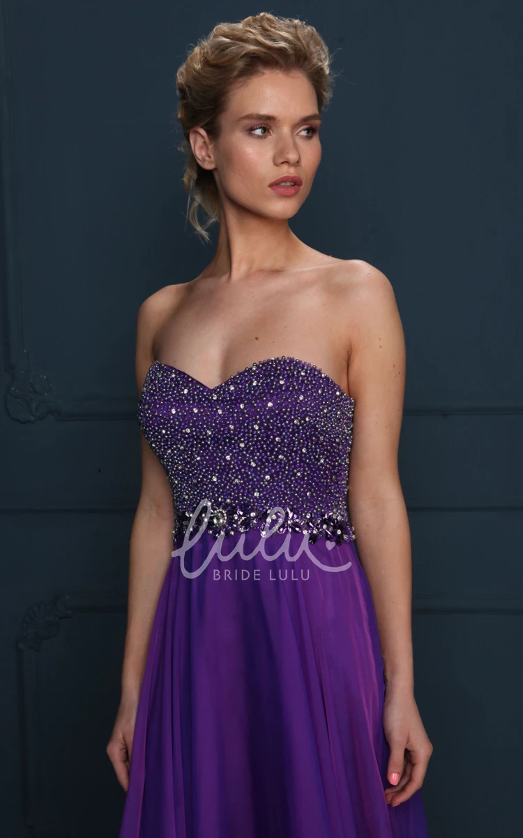 Sweetheart Beaded Jersey Evening Dress with Pleats in A-Line Style and Floor-Length