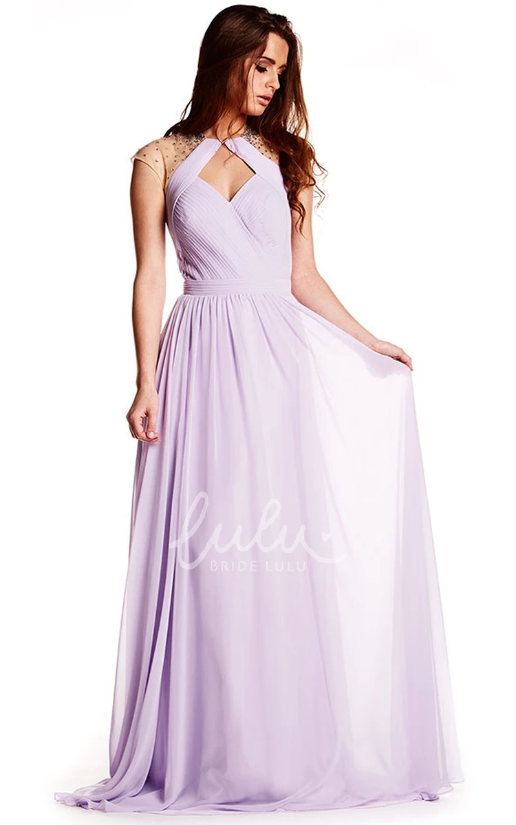 Beaded Sleeveless Chiffon High Neck Prom Dress Unique Prom Dress