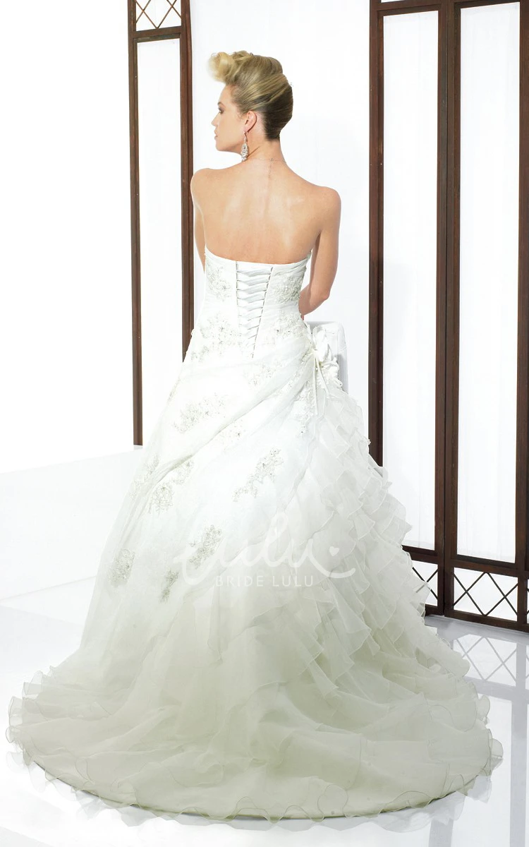 Cascading-Ruffle Sweetheart Wedding Dress with Appliques A-Line Sleeveless