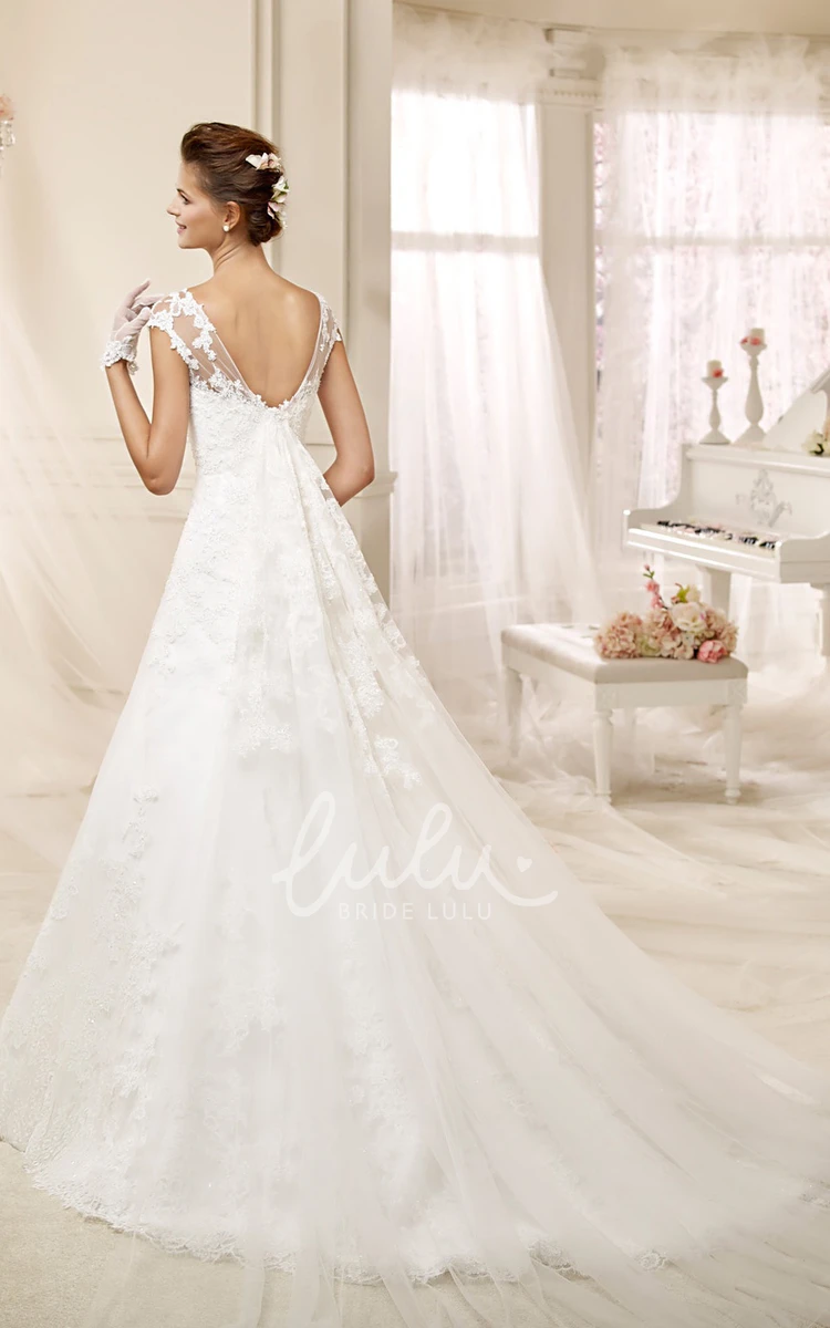 Illusive Cap Sleeve A-line Wedding Dress with Low-V Back Elegant 2024 Bridal Gown