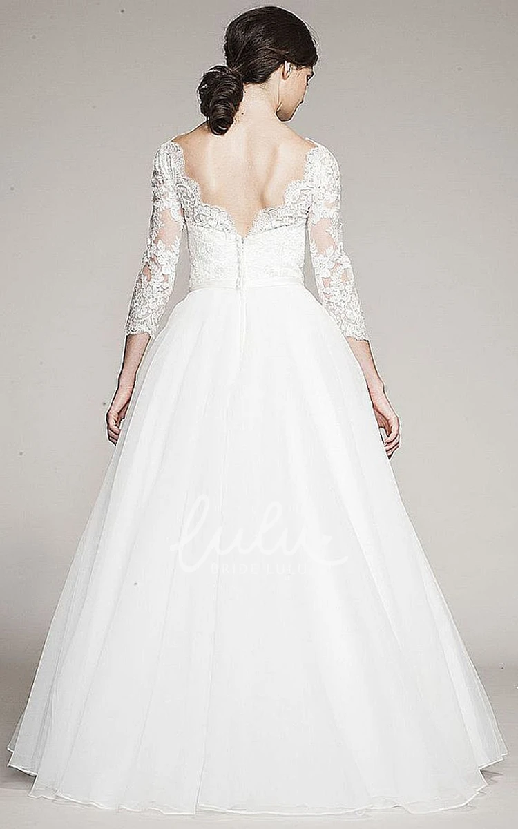Organza Wedding Dress with Long Sleeves Ball Gown Bateau-Neck Style