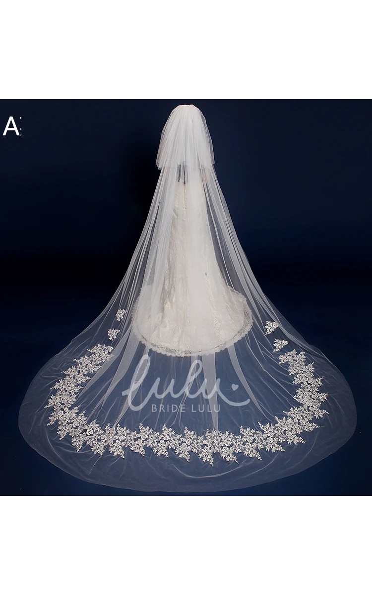 Western Style Lace Applique Trailing Veil Elegant Wedding Dress Addition