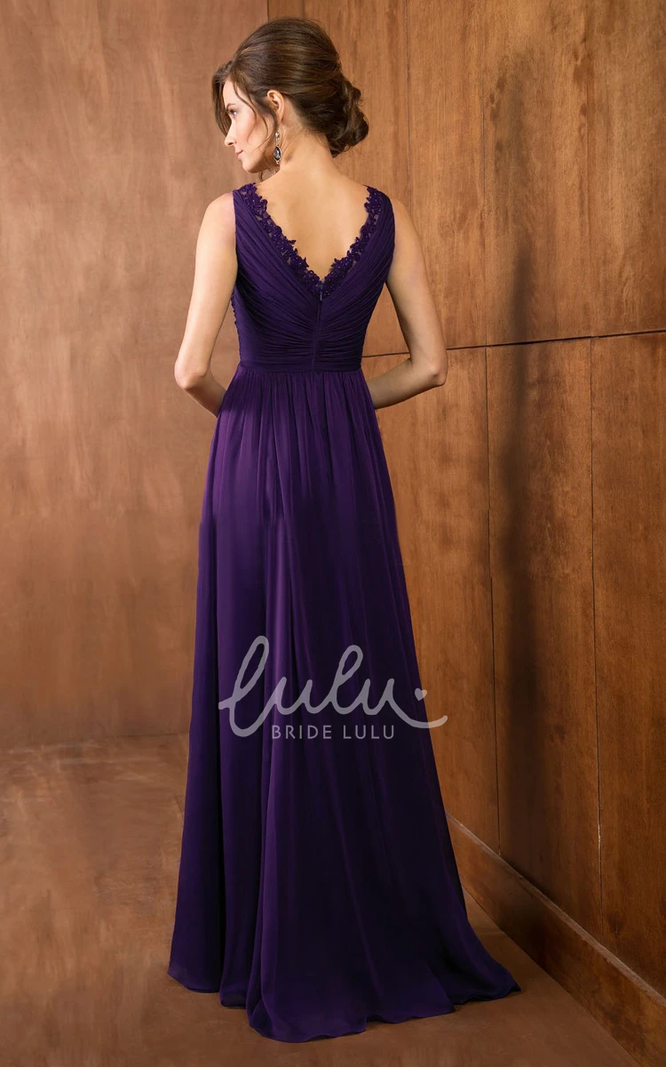 V-Neck Sleeveless A-Line Gown with Beadings Flowy Prom Dress for Women