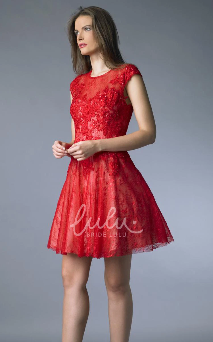 Lace Illusion High Neck Mini A-Line Formal Dress