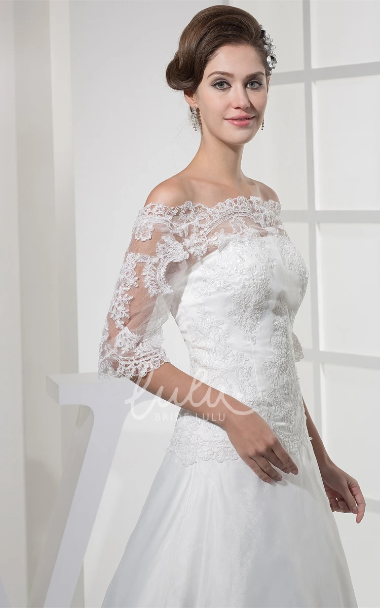 A-Line Lace Wedding Gown with Appliques Half Sleeves Off-The-Shoulder