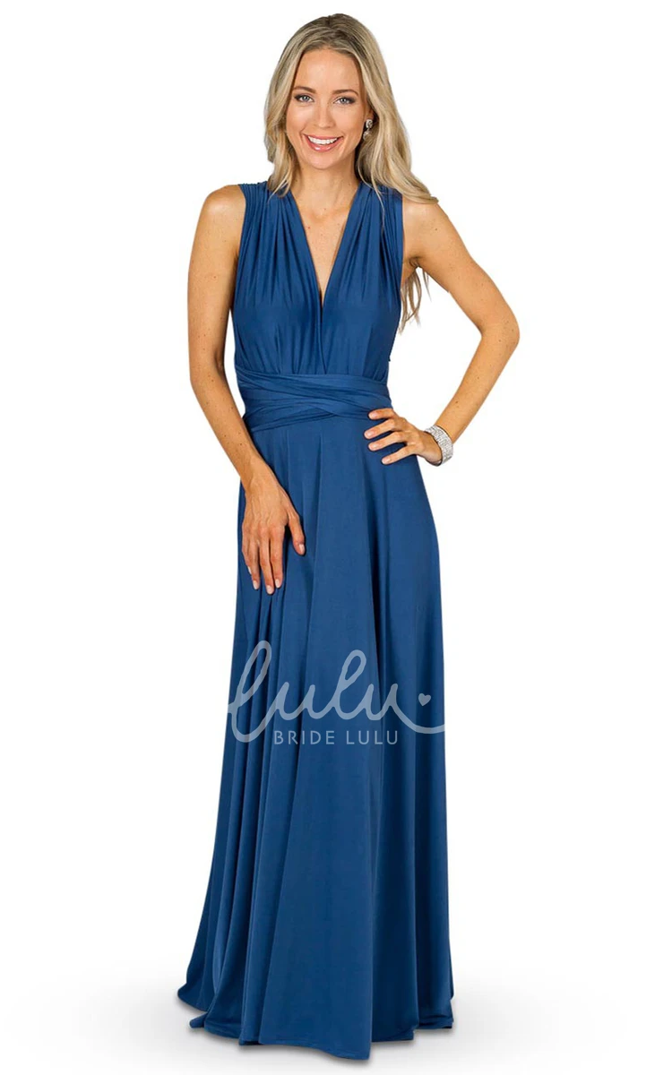 V-Neck Chiffon Bridesmaid Dress with Bow A-Line Floor-Length Pleated