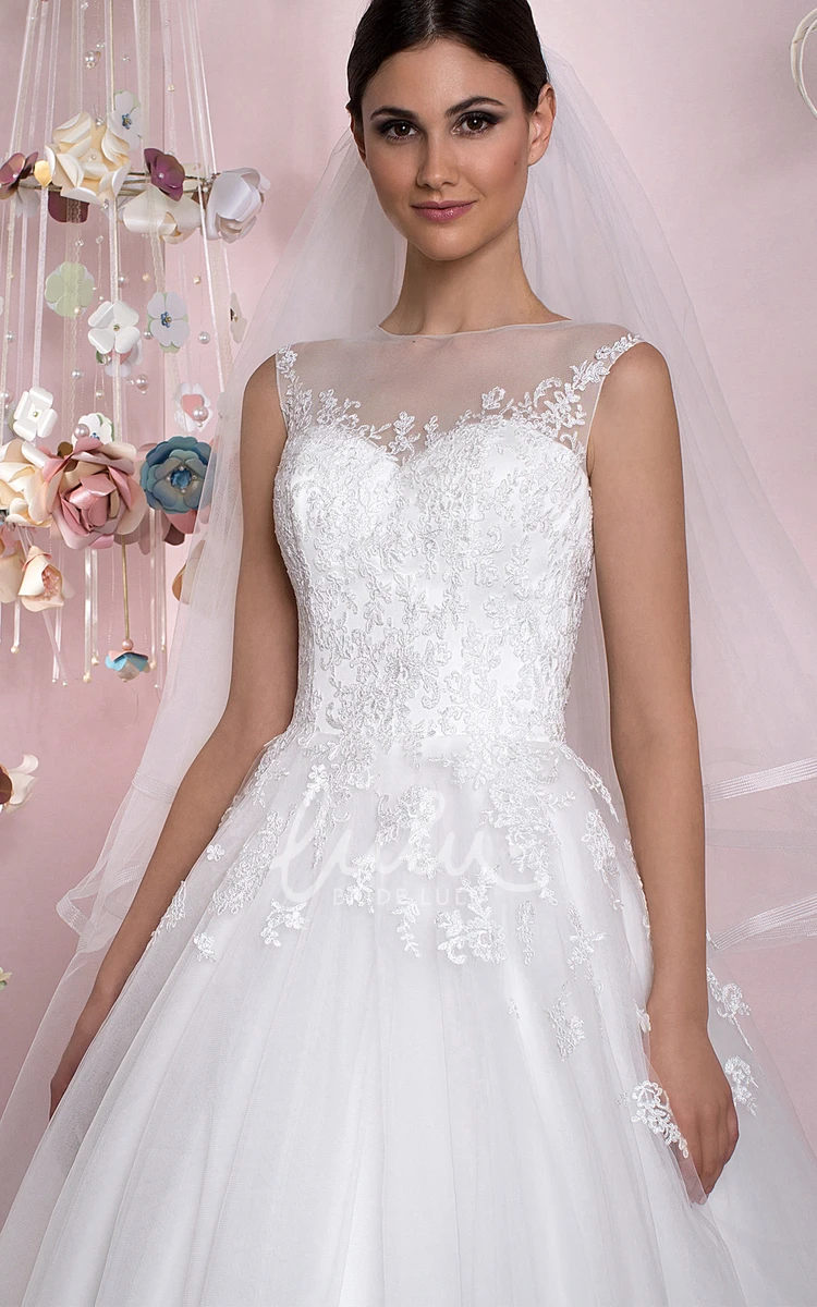 Jewel Appliqued Tulle Wedding Dress with Court Train