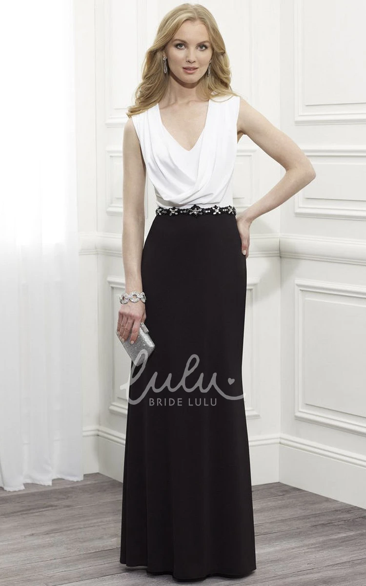 Sleeveless Jeweled Chiffon Mother Of The Bride Dress with Cowl Neck Unique Formal Dress