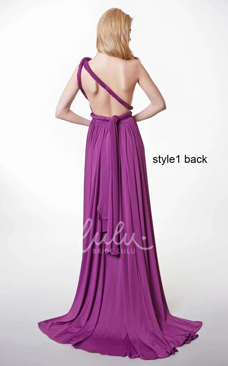 Convertible Jersey Bridesmaid Dress with Ruffles and Pleats A-line High-low