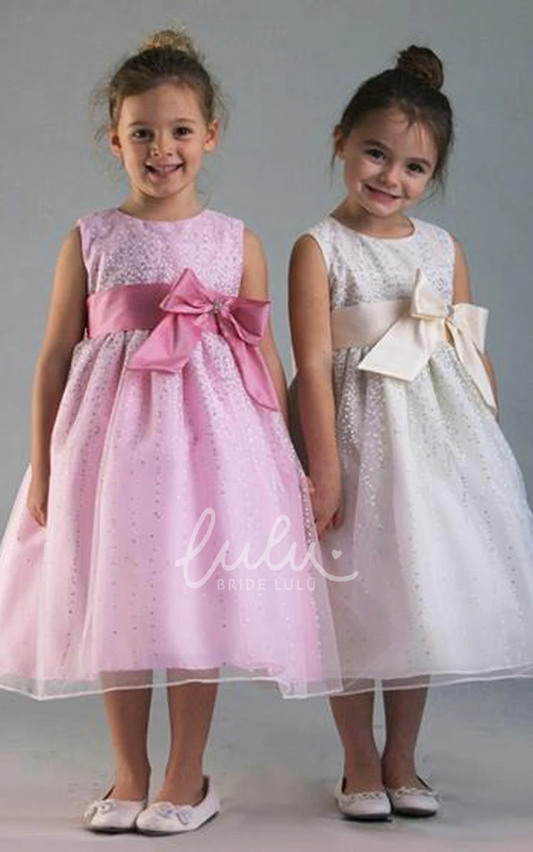 Tiered Tulle&Satin Flower Girl Dress Tea-Length