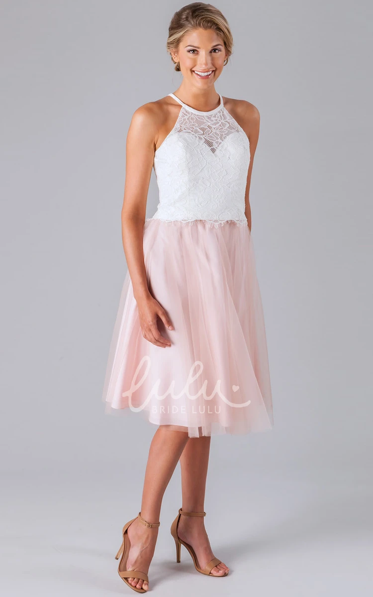 Lace Sleeveless Tulle Bridesmaid Dress Short & Elegant