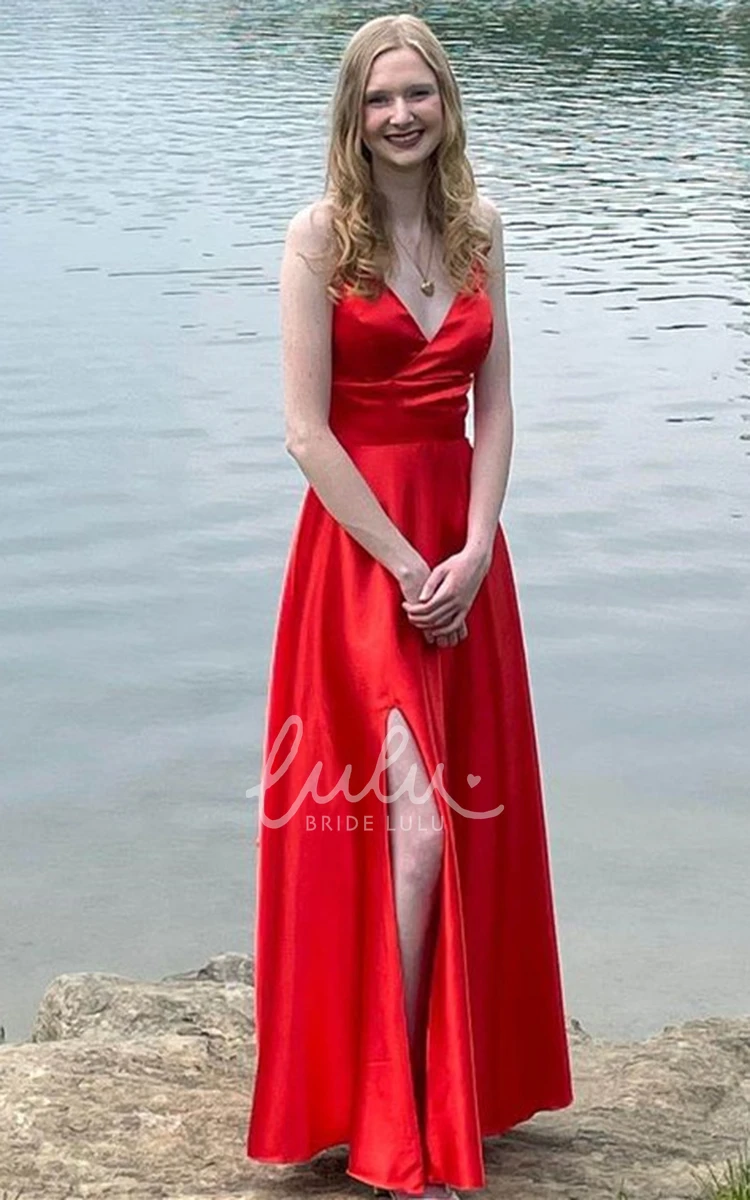 A-Line Satin Prom Dress with Split Front Casual & Flowy