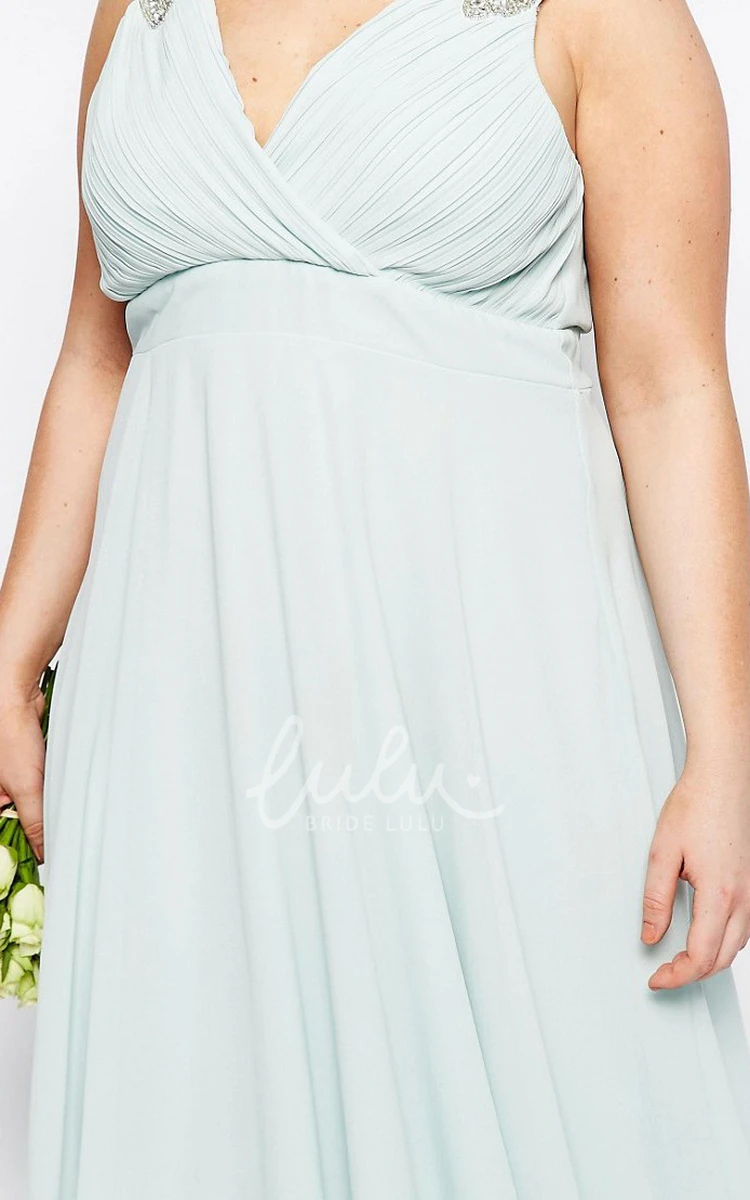 Knee-Length Chiffon Bridesmaid Dress with Beading and Pleats A-Line V-Neck Sleeveless