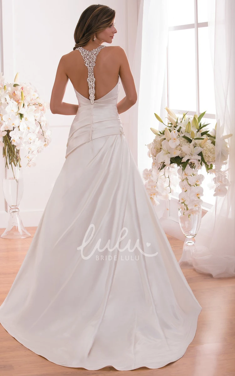 Crystal Strap Square-Neck Ruched Wedding Dress Sleeveless Elegant