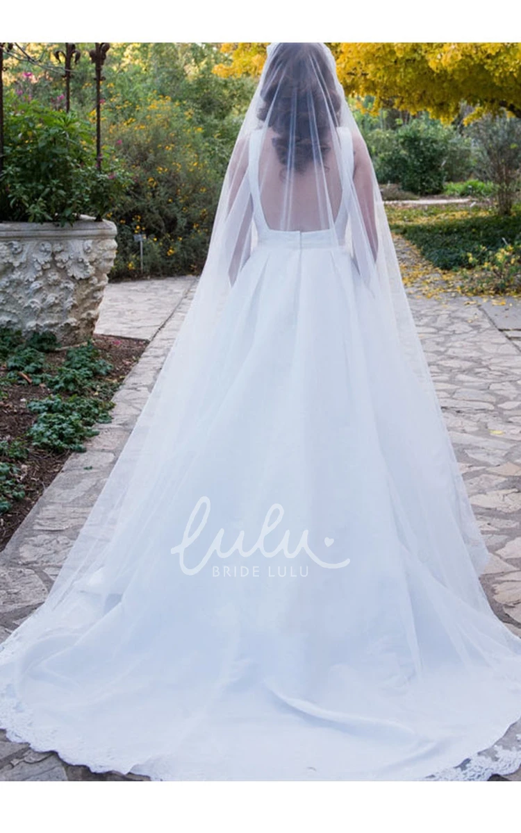 Long Tulle Wedding Veil with Scalloped Lace Appliques Wedding Dress