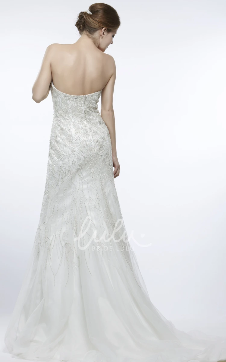 Tulle Sweetheart Sheath Wedding Dress with Beading and Brush Train