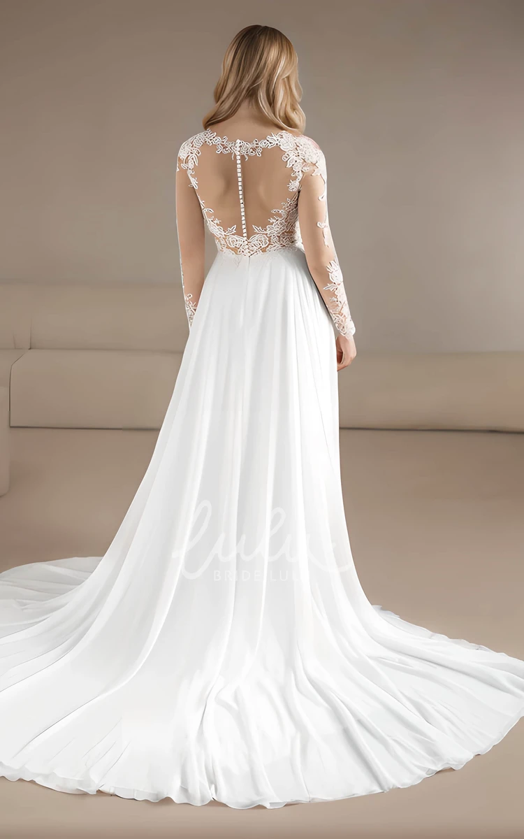 Bohemian A-Line Lace Sweep Train Long Sleeve Court Elegant Wedding Dress