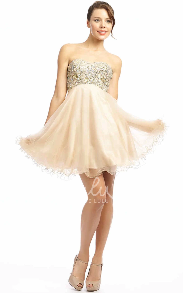 Sweetheart Beaded Tulle Mini A-Line Prom Dress Casual Prom Dress Women