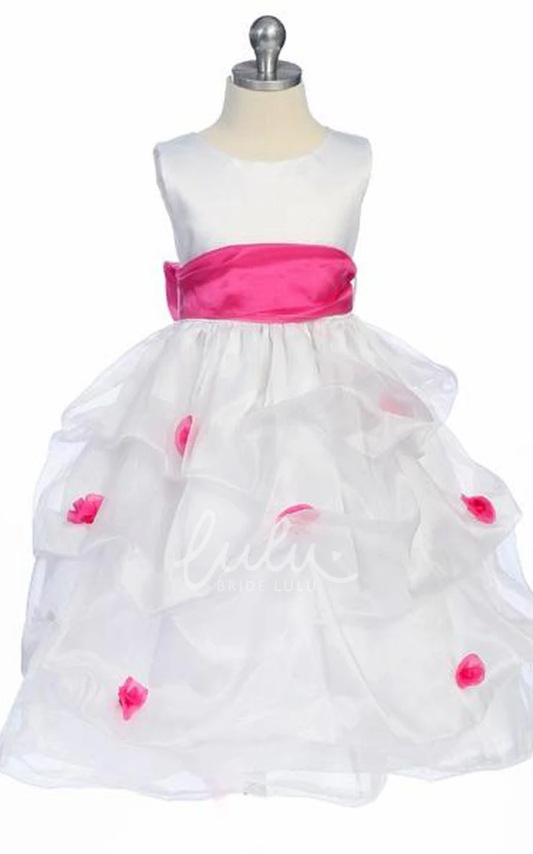 Ruched Organza Flower Girl Dress Tea-Length Wedding Dress