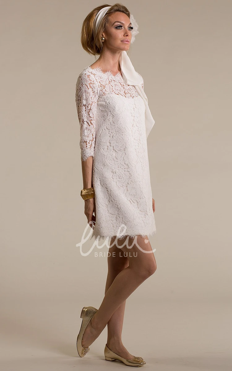 Lace Sheath Wedding Dress with V-Back and 3/4 Sleeves