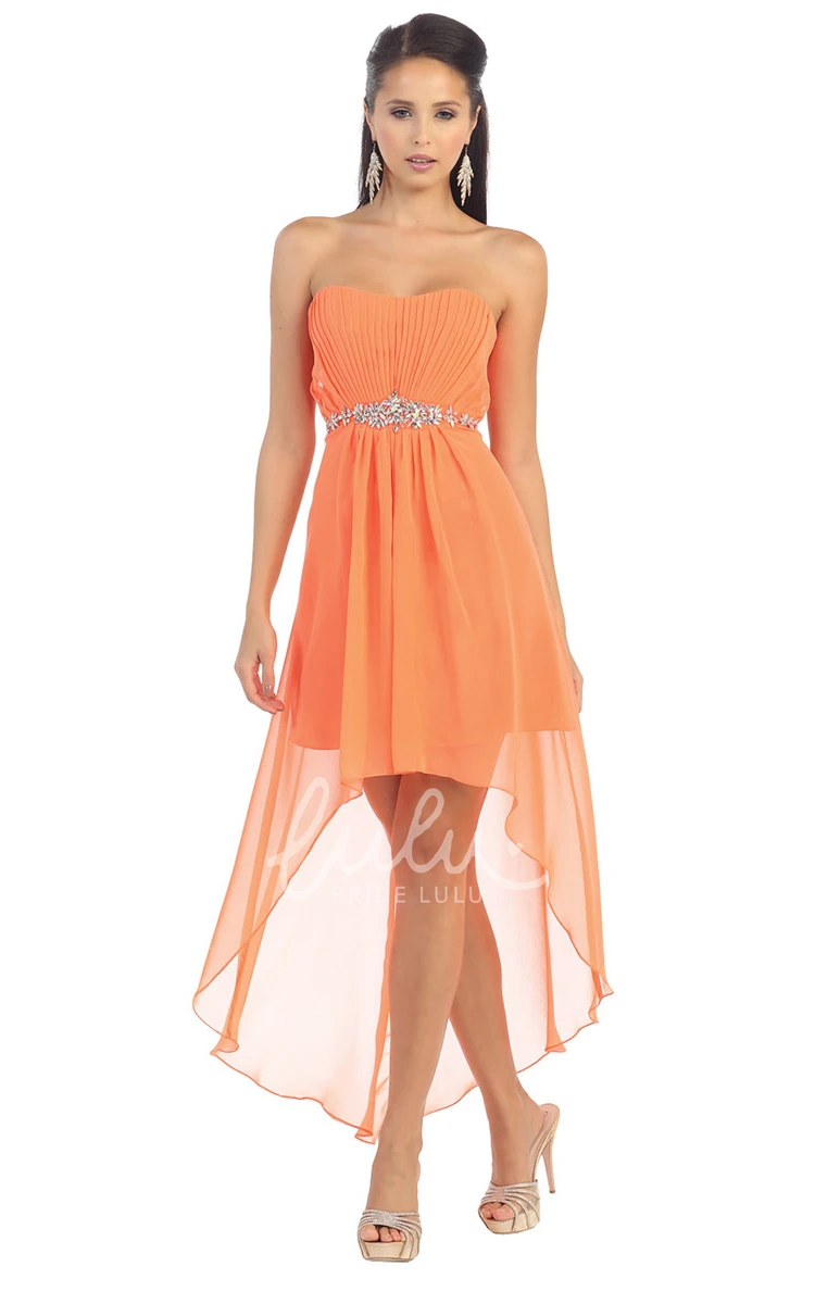 High-Low A-Line Chiffon Dress with Lace-Up and Waist Jewelry Prom Dress