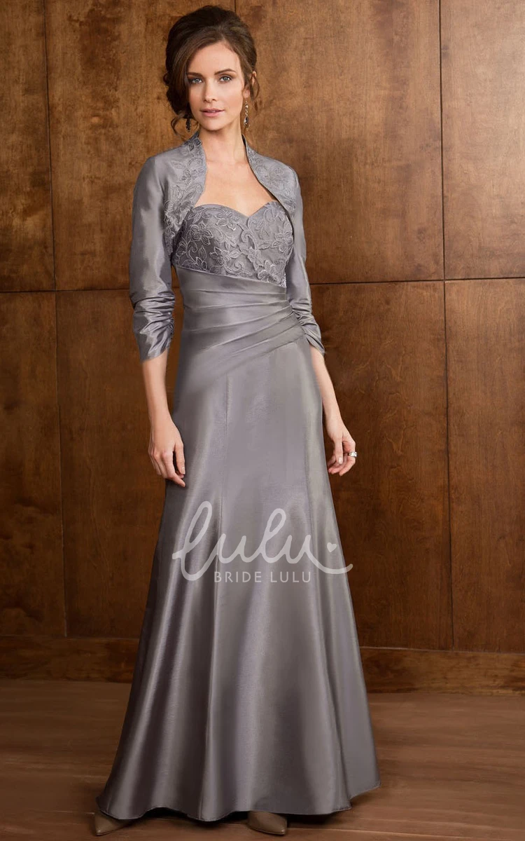 Long Mother Of The Bride Dress with Matching Jacket and Appliques 3/4 Sleeve Elegant Dress
