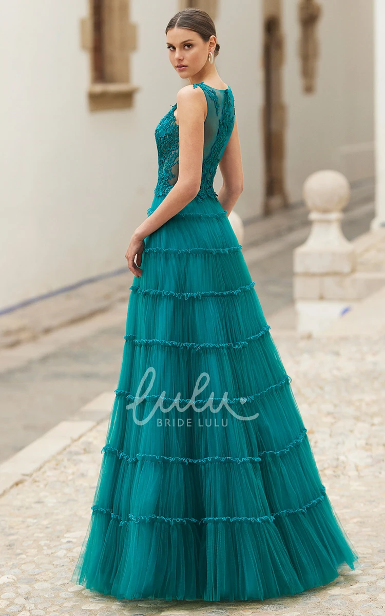 Ruched A-Line Tulle Prom Dress with V-Neckline