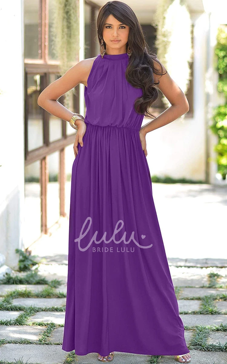 Sexy A Line Chiffon Halter High Neck Dress with Ruching Prom Dress