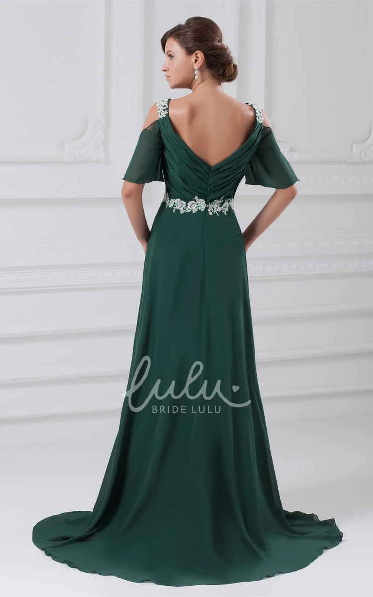 Square-Neck Maxi Chiffon Dress with Ruched Appliqued Waist Classy & Flowy