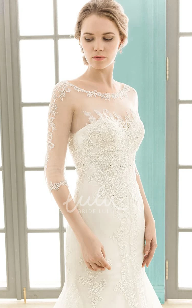 Lace Sheath Wedding Dress with Illusion Sleeves and Low-V Back