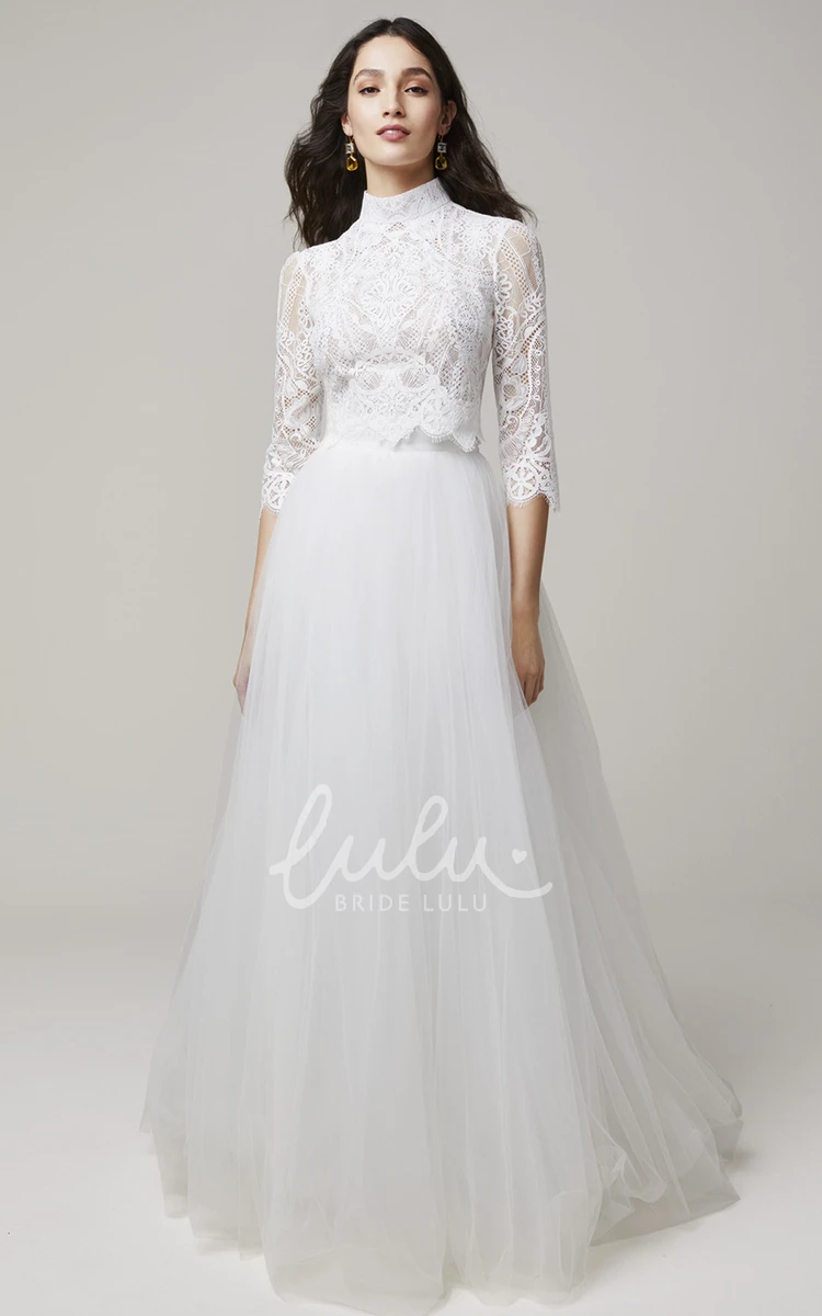 Romantic Two-Piece Lace and Tulle High-Neck Wedding Dress