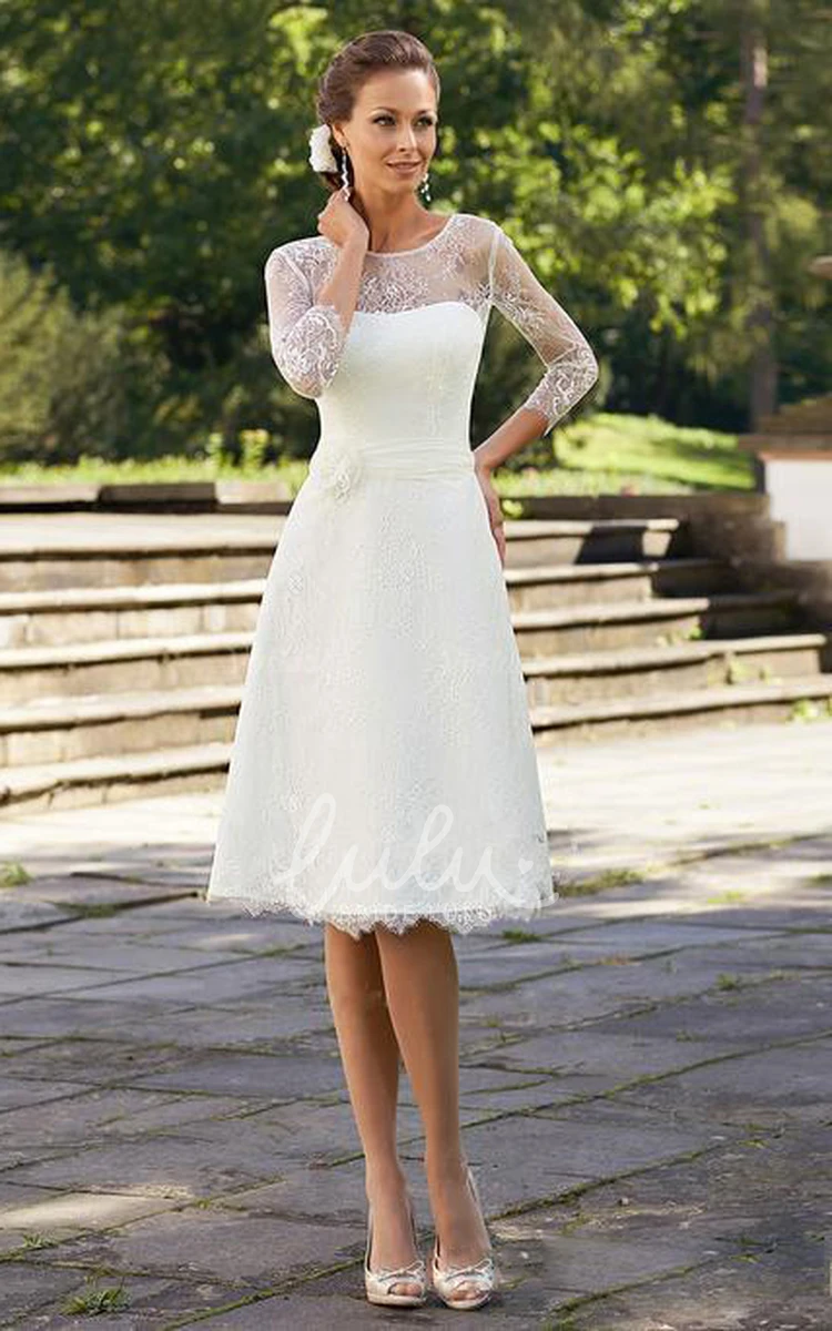 Beaded A-Line Short Scoop Bridesmaid Dress with Bell Sleeves