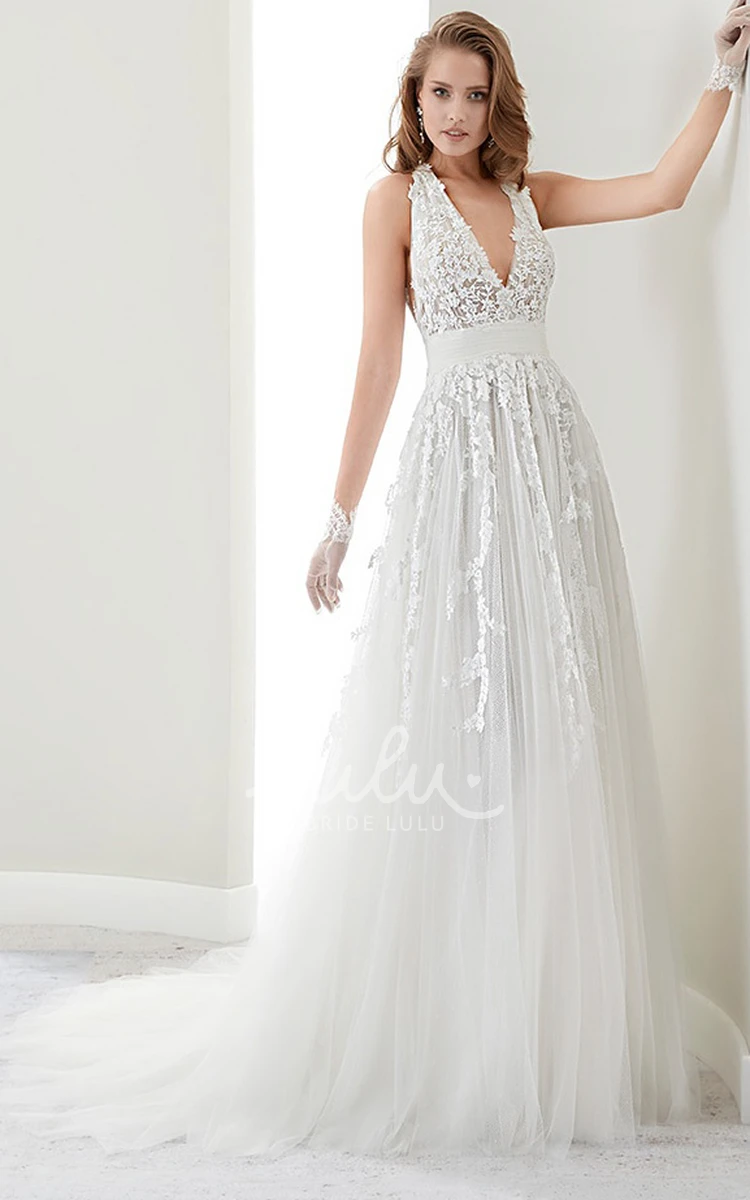 Lace Halter Wedding Dress with Illusion Back and Draping Elegant Bridal Gown