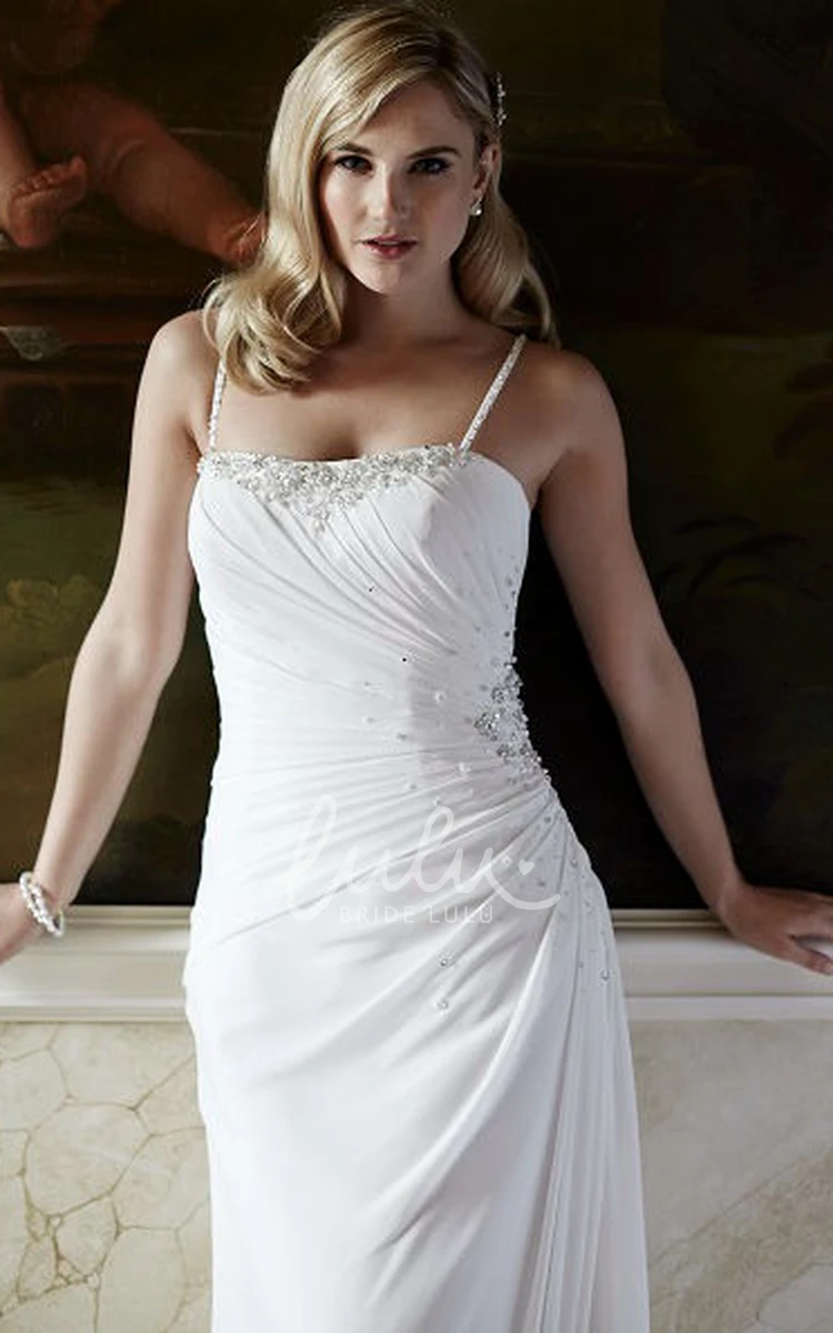 Spaghetti Strap Chiffon Wedding Dress with Side Draping and Court Train