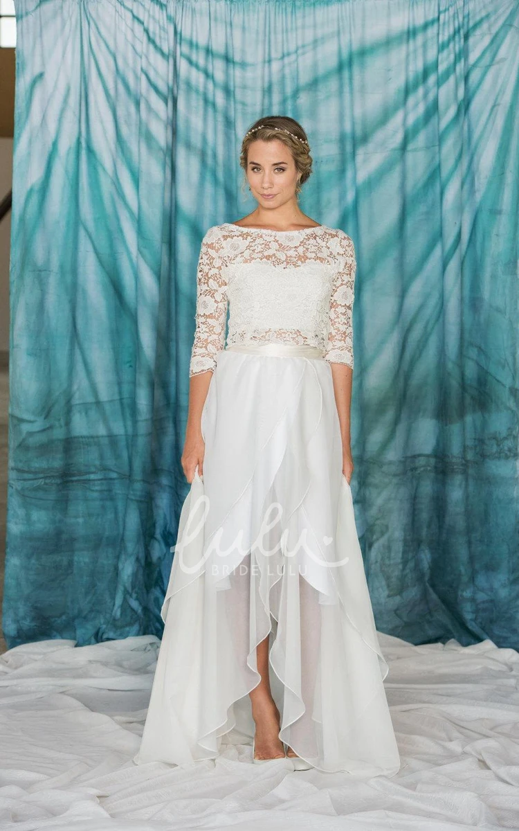 Buttoned Lace Wedding Dress with 3-4 Sleeves