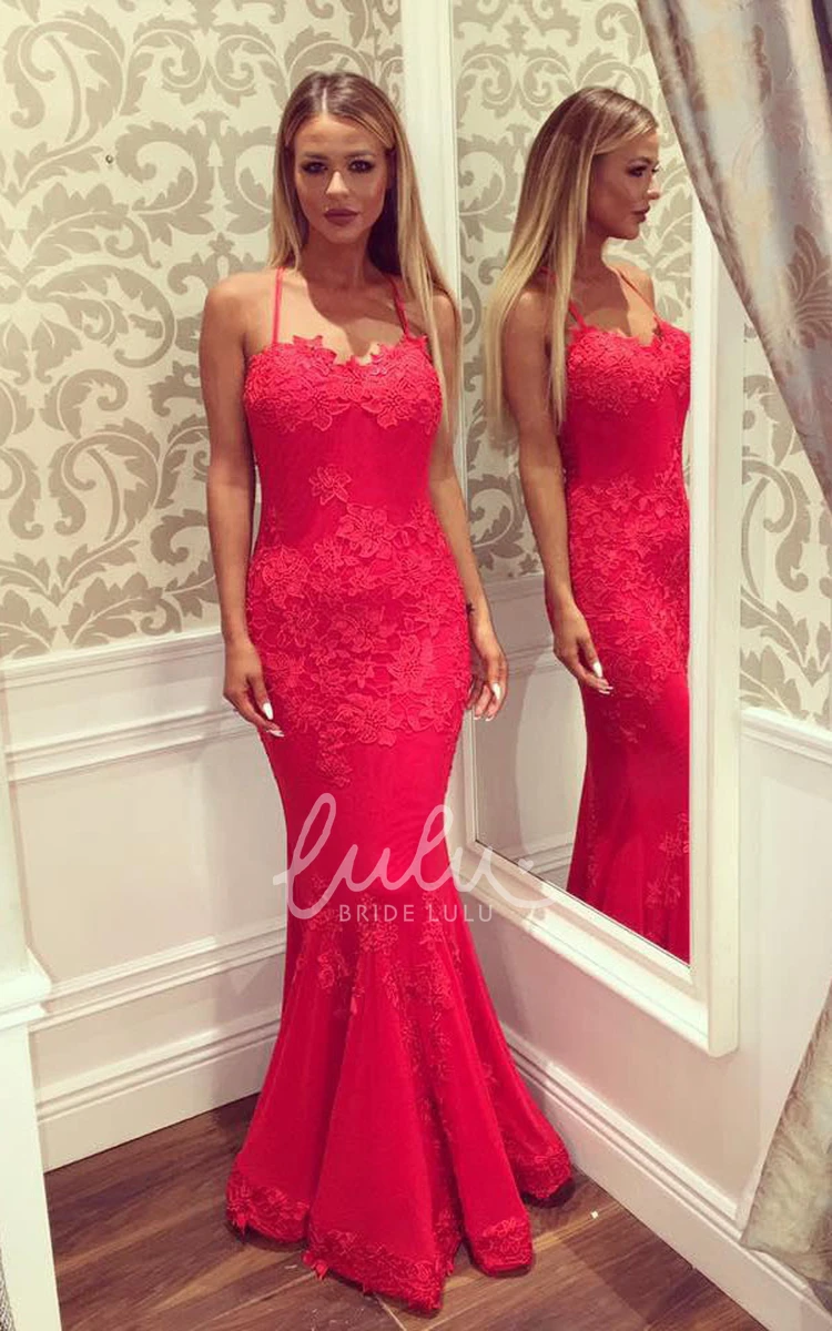 Lace Backless Mermaid Formal Dress with Spaghetti Straps