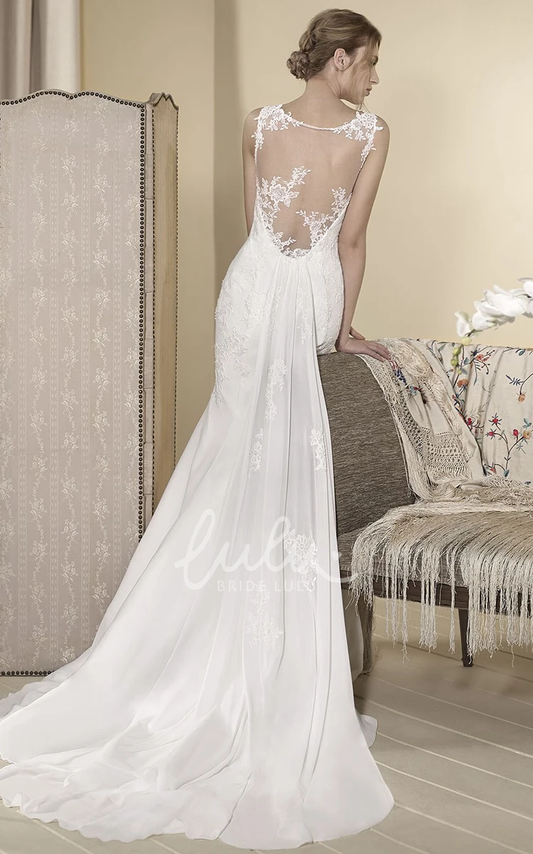 Chiffon V-Neck Sleeveless Sheath Wedding Dress with Appliques