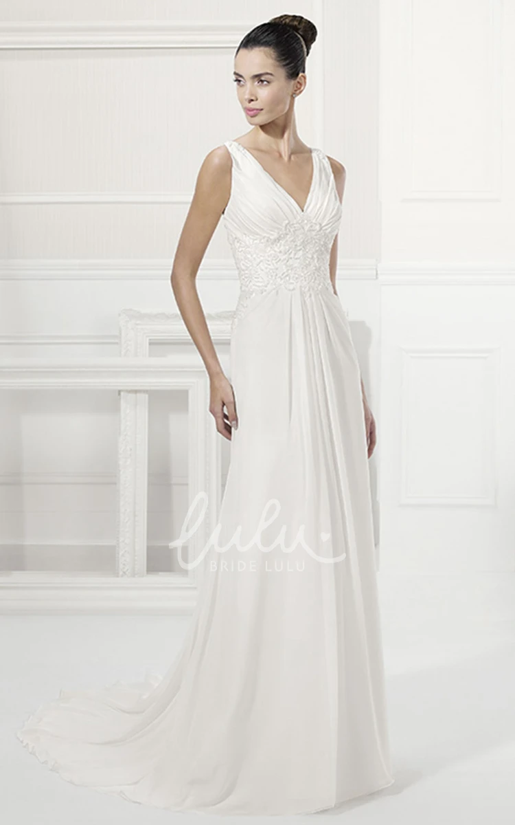 Chiffon A-Line Wedding Dress with Empire Waist and Applique Detail