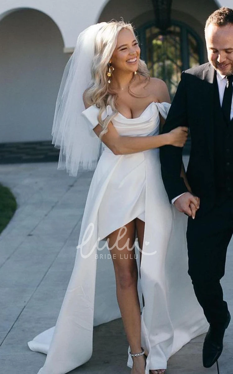 Off-the-shoulder Satin A-Line Wedding Dress Sleeveless Ruching