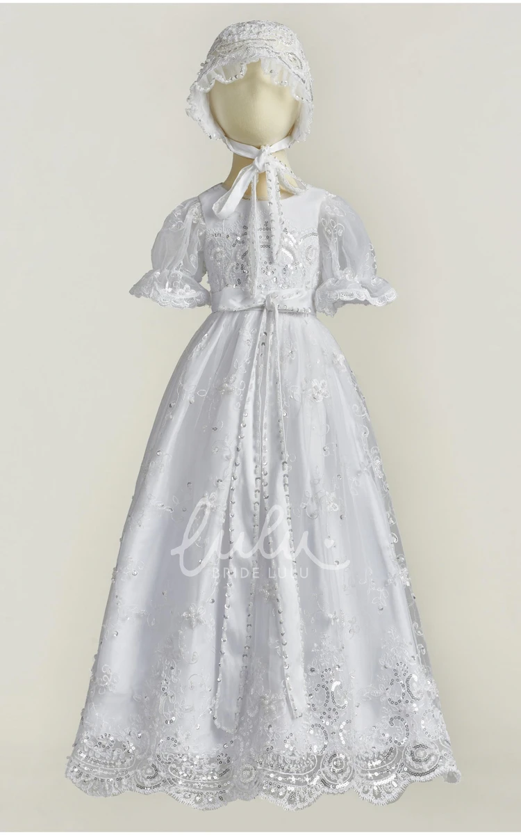 Elegant Christening Gown with Lace and Bow Cute Christening Dress