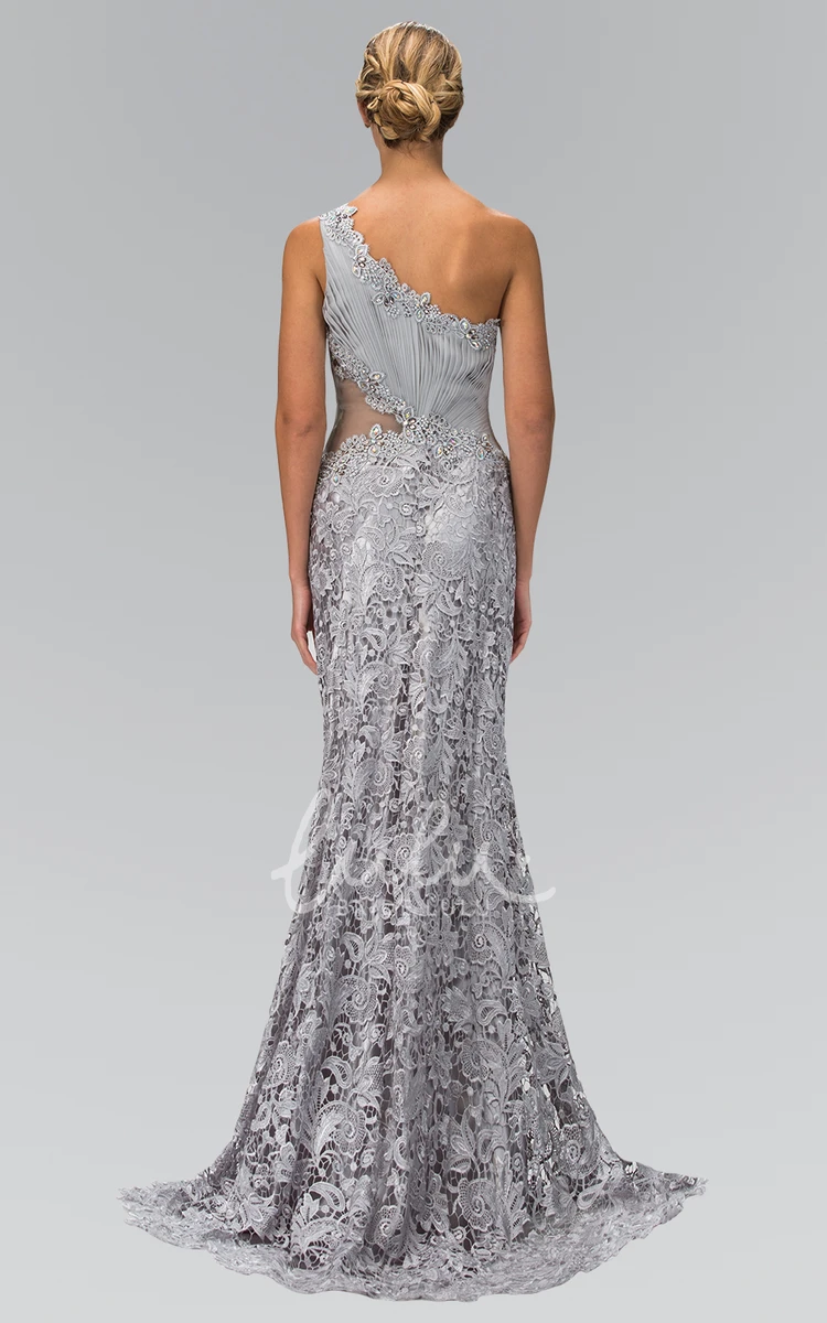 Lace Sheath Formal Dress with Ruching and One-Shoulder