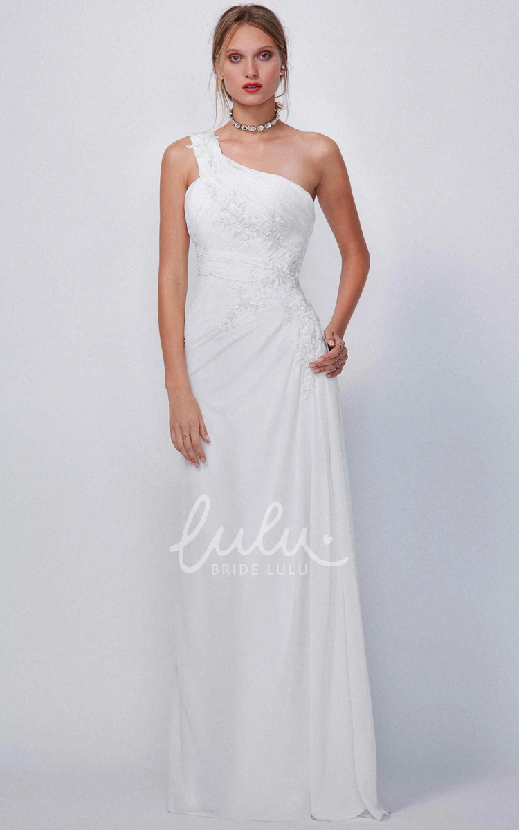 Long Appliqued Chiffon One-Shoulder Bridesmaid Dress with Draping and Corset Back